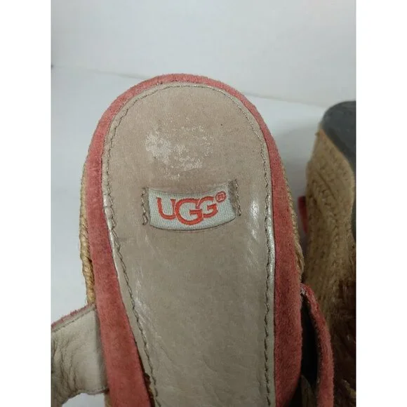 UGG Australia Tawnie Salmon Pink Suede Espadrille Wedge Heel Sandal Sz 6 F29012A - Picture 8 of 10